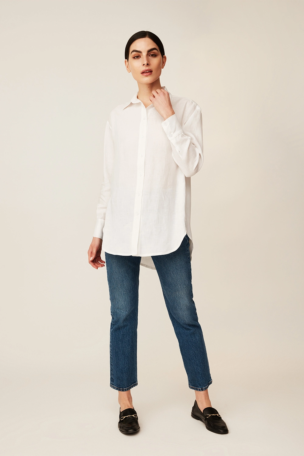 Long linen shirt-collar Blouse