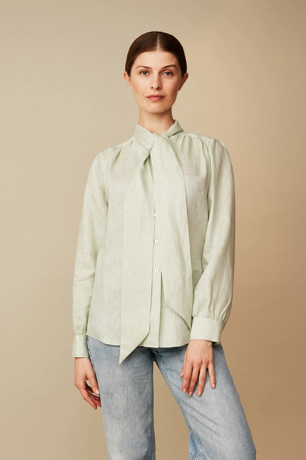 Linen bow tie Blouse